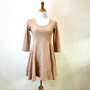 Textured Nude Skater Dress 3/4 sleeves